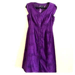 Purple Eyelet Button Down Fit and Flare Dress